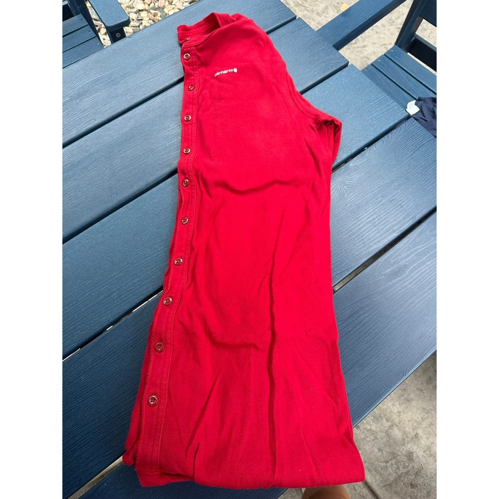 Carhartt Mens Red Ribbed Knit Union Suit Thermal Base Layer XL Button Front Flap